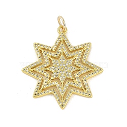 Brass Micro Pave Cubic Zirconia Pendants, Sun, Real 18K Gold Plated, 37.5x34x3.5mm, Hole: 5mm(KK-B114-19G)