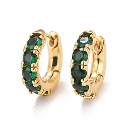 Green Cubic Zirconia Hoop Earrings, Brass Chunky Earrings for Women, Cadmium Free & Nickel Free & Lead Free, Real 18K Gold Plated, 17x4mm, Pin: 0.7mm(EJEW-C022-08G)