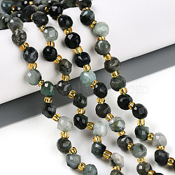 Natural Emerald Beads Strands, with Seed Beads, Faceted, Teardrop, 6~7x5~6.5mm, Hole: 0.9mm, about 49~57pcs/strand, 13.58~14.96''(34.5~38cm), Seed Beads: 3x2mm(G-T141-53)