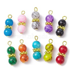 10Pcs 10 Color Glass Round Beaded Pendant, with Alloy and Iron Findings, Gourd Charms, Mixed Color, 23.5x8mm, Hole: 3.2mm, 1Pc/color(PALLOY-JF02270)