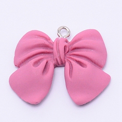 Resin Pendants, with Platinum Plated Iron Screw Eye Pin Peg Bails, Bowknot, Flamingo, 25x28x5mm, Hole: 1.8mm(RESI-TAC0001-01L-B)