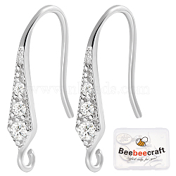 Anti-Tarnish Beebeecraft 3 Pairs Rhodium Plated 925 Sterling Silver Earring Hooks, Ear Wire with Micro Pave Cubic Zirconia and Loops, with 925 Stamp, Platinum, 20 Gauge, 17x3mm, Hole: 1mm, Pin: 0.8mm(STER-BBC0006-71)