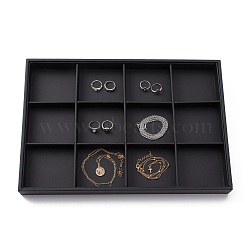 Stackable Wood Display Trays Covered By Black Leatherette, 12 Compartments, Black, 35x24x3cm(X-PCT106)