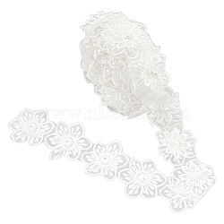 Organza Ribbons, with Imitation Pearl Beads, Flower, White, 2-3/8~2-1/2 inch(60~62mm)(DIY-WH0297-25B)