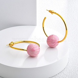 Round Brass Enamel Hoop Earrings for Women, Real 22K Gold Plated, Pink, 38.5x16.5mm(EJEW-Q391-35G-02)