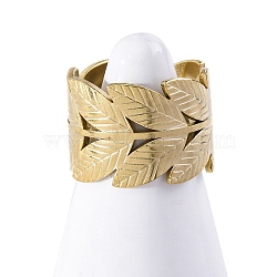 304 Stainless Steel Open Cuff Ring for Women, Leaf, Real 18K Gold Plated, 14.5mm, Adjustable(RJEW-Z083-02G-02)