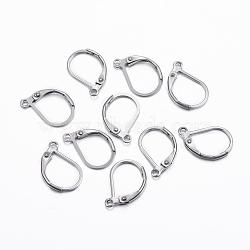 Tarnish Resistant 304 Stainless Steel Leverback Earring Findings, with Loop, Stainless Steel Color, 16x10.5x1.5mm, Hole: 1.5mm, Pin: 1mm(STAS-H376-101)