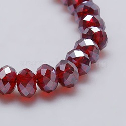 Electroplate Glass Bead Strands, AB Color, Faceted, Rondelle, Dark Red, 8x6mm, Hole: 1mm, about 68~70pcs/strand, 17.3 inch(X-EGLA-J047-8x6mm-AB07)