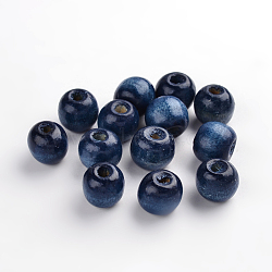 Natural Wood Beads, Dyed, Round, Marine Blue, 12x10.5mm, Hole: 3mm, about 1800pcs/1000g(TB12mmY-11)