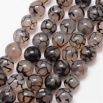 Natural Dragon Veins Agate Bead Strands, Round, Grade A, Dyed & Heated, Coffee, 12mm, Hole: 1mm, about 32pcs/strand, 15 inch