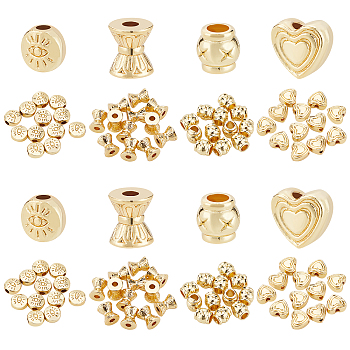 48Pcs 4 Style Alloy Beads, Mix-shaped, Real 18K Gold Plated, 5.5~7x6~8x3~6mm, Hole: 1.5~3mm, 12pcs/style