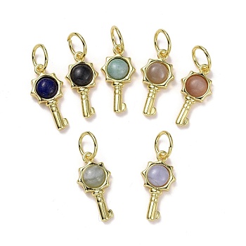 Natural Mixed Gemstone Pendants, with Golden Brass Findings, Key, 20x10x4mm, Hole: 6.2mm