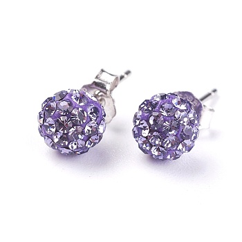 Sexy Valentines Day Gifts for Her 925 Sterling Silver Austrian Crystal Rhinestone Ball Stud Earrings, 539_Tanzanite, 15x6mm, Pin: 0.8mm