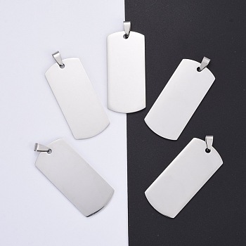 304 Stainless Steel Big Pendants, Manual Polishing, Blank Stamping Tags, Rectangle, Stainless Steel Color, 52x24x1.8mm