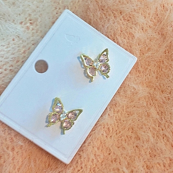Alloy Rhinestone Stud Earrings for Women, with 925 Sterling Silver Pin, Butterfly, 18x12mm