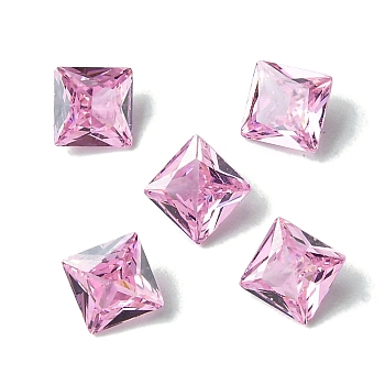 Cubic Zirconia Cabochons, Point Back, Square, Pink, 8x8x4mm