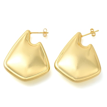 Rack Plating Brass Stud Earrings, Lead Free & Cadmium Free, Long-Lasting Plated, Real 18K Gold Plated, 35.5x10mm