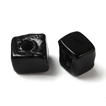 Handmade Lampwork Beads, Cube, Black, 8.5~10x8.5~10.5x8~10.5mm, Hole: 4mm