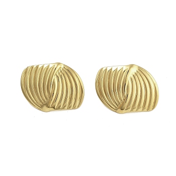 Ion Plating(IP) 304 Stainless Steel Stud Earrings for Women, Textured, Real 18K Gold Plated, 18x24mm