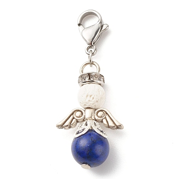 Natural Lapis Lazuli & Lava Rock Bead Pendants, with Tibetan Style Alloy Beads, Wing, 39.5mm
