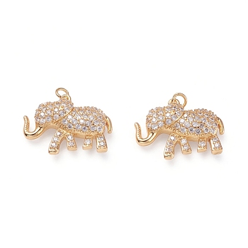 Brass Micro Pave Cubic Zirconia Pendants, with Soldered Jump Rings, Elephant, Clear, Golden, 14x19x4mm, Hole: 2.2mm