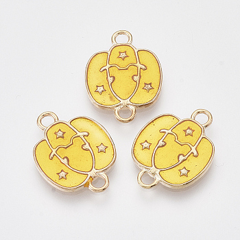 Light Gold Tone Alloy Links connectors, with Enamel, Pumpkin, Gold, 20.5x15x1.5mm, Hole: 2mm