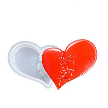 DIY Mended Heart Shaped Ornament Food-grade Silicone Molds, Resin Casting Molds, For UV Resin, Epoxy Resin Craft Making, White, 50.5x52x14.5mm, Inner Diameter: 41x45mm