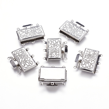 Multi-strand Box Clasps, Brass, Nickel Free, Platinum Color, about 21mm wide 23mm long, 5mm thick, hole: 1.5mm