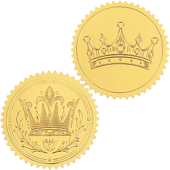 50 Sheets 2 Styles Self Adhesive Gold Foil Embossed Stickers, Medal Decoration Sticker, Crown, 5x5cm, about 25 sheets/style