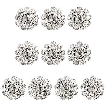 10Pcs 1-Hole Alloy Rhinestone Shank Buttons, Flower, Crystal, 21~22x10mm, Hole: 2mm