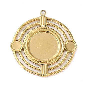 304 Stainless Steel Pendant Cabochon Settings, Flat Round, Real 14K Gold Plated, Tray: 3.5mm & 11.9mm, 28x26x1.5mm, Hole: 1.4mm