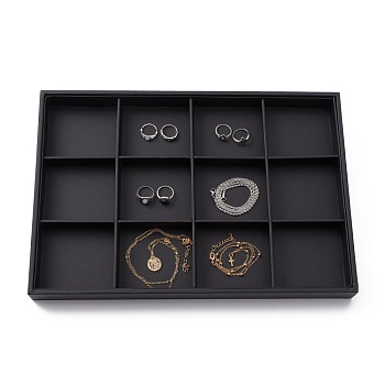 Stackable Wood Display Trays Covered By Black Leatherette, 12 Compartments, Black, 35x24x3cm
