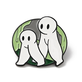 Halloween Funny Ghost Enamel Pins, Black Alloy Brooch for Backpack Clothes, Light Green, 28x30x2mm