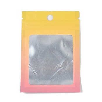 Rectangle Plastic Yin-yang Zip Lock Bags, Gradient Color Top Seal Storage Bags, Self Seal Bags, with Window and Hang Hole, Gold, 9.9x7x0.15cm