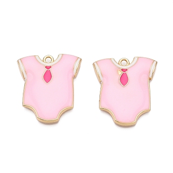 Rack Plating Alloy Enamel Pendants, Cadmium Free & Nickel Free & Lead Free, Light Gold, Swimsuit Charm, Pink, 28x25x3mm, Hole: 2mm