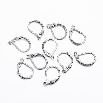 304 Stainless Steel Leverback Earring Findings, with Loop, Stainless Steel Color, 16x10.5x1.5mm, Hole: 1.5mm, Pin: 1mm