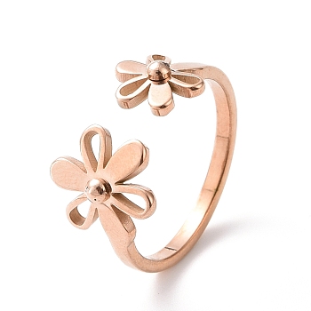 Ion Plating(IP) 304 Stainless Steel Flower Open Cuff Ring for Women, Rose Gold, US Size 7(17.3mm)
