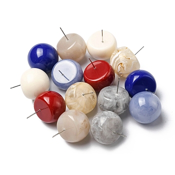 Resin Half Round Stud Earrings with 304 Stainless Steel Pins, Mixed Color, 28x21mm