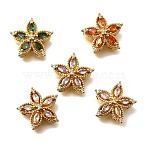 Brass Pave Cubic Zirconia Multi-strand Links, Flower, Real 18K Gold Plated, Mixed Color, 15.5x16.5x6.5mm, Hole: 1.6mm(KK-F913-14G)