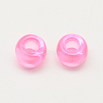 Transparent Acrylic European Beads, Large Hole Barrel Beads, Pink, 9x6mm, Hole: 4mm, about 1800pcs/500g(MACR-Q156-02G)