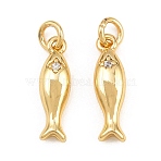 Brass Micro Pave Cubic Zirconia Charms, Fish Charms, with Jump Ring, Real 18K Gold Plated, Clear, 13.5x4x3mm, Hole: 2.4mm, Jump Ring: 4x0.7mm(KK-Q085-01B-G)