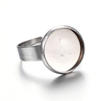 Tarnish Resistant Adjustable 304 Stainless Steel Finger Rings Components, Pad Ring Base Findings, Flat Round, Stainless Steel Color, Size 7, 17~17.5mm, Tray: 12mm(STAS-G187-01P-12mm)
