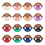 16Pcs 8 Colors Opaque Resin & Walnut Wood Connector Charms, Two Tone, Flat Round with Turtle Links, Mixed Color, 18x22.5x3mm, Hole: 1.5mm, 2pcs/color(RESI-TA0002-71)