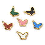 PVD Vacuum Plating 304 Stainless Steel Pendants, Long-Lasting Plated, with Synthetic Malachite & Acrylic & Shell, Butterfly Charm, Golden, 11x15x3mm, Hole: 1.8mm(STAS-A079-04G)