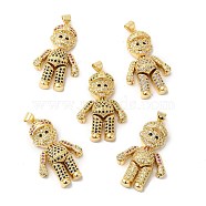 Rack Plating Brass Micro Pave Cubic Zirconia Pendants, Boy Charms, Real 18K Gold Plated, Long-Lasting Plated, Cadmium Free & Lead Free, Mixed Color, 34x18x8mm, Hole: 5x3.5mm(KK-R144-13G)
