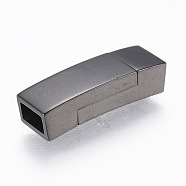 304 Stainless Steel Magnetic Clasps with Glue-in Ends, Rectangle, Gunmetal, 23x7.5x5.5mm, Hole: 3x6mm(STAS-F130-71B)