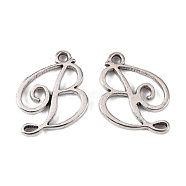 Alloy Finding Pendants, Lead Free & Cadmium Free & Nickel Free, Letter B, Antique Silver Color, 22.5mm long, 16.5mm wide, 2mm thick, hole: 1.5mm(EA11950Y-NF)