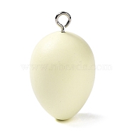 Easter Theme Spray Painted Wood Pendants, Easter Egg Charms with Platinum Tone Iron Loops, Beige, 46~48x28~29mm, Hole: 4mm(WOOD-G017-01D)