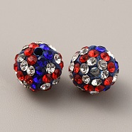 Polymer Clay Rhinestone Beads, Red, 10mm, Hole: 1.6mm(PORC-WH0001-04)