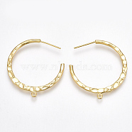 Brass Stud Earring Findings, Half Hoop Earrings, with Loop, Nickel Free, Real 18K Gold Plated, 33x30x2mm, Hole: 1.5mm, Pin: 0.8mm(KK-T038-233G)
